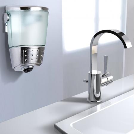 موزع صابون مطبخ شفاف سعة 500 مل - اضغط للخلف استخدام دورة المياه في الحمام واستخدام موزع الصابون